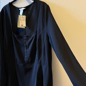 H&M Black Long Sleeve Fit & Flare Dress (XXL) NWT